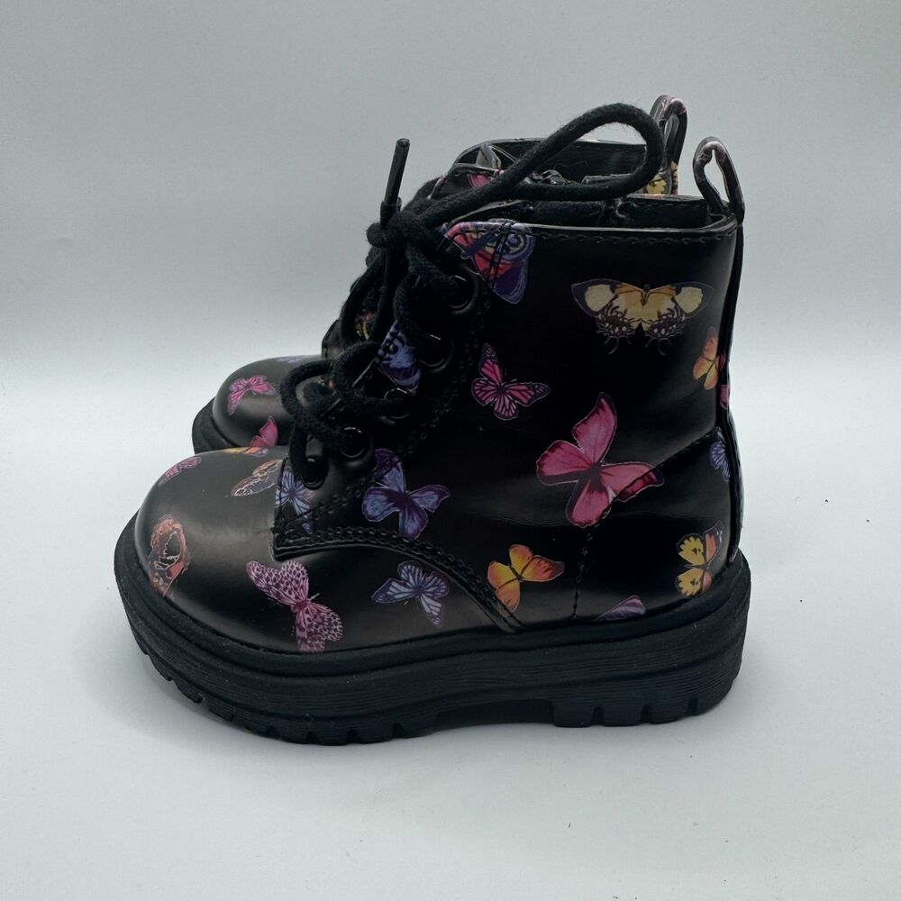 Unr8ed Toddler Size 5 Black Butterfly Boots Lace Up Side Zipper Combat Edgy Alt